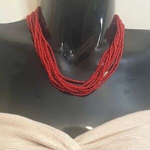 Vintage EUC Red Coral Multi-strand Layered Beaded .923 Sterling Boho Necklace
